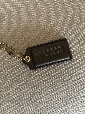 Coach Brown Leather Tag Key with Brass Ball Chain